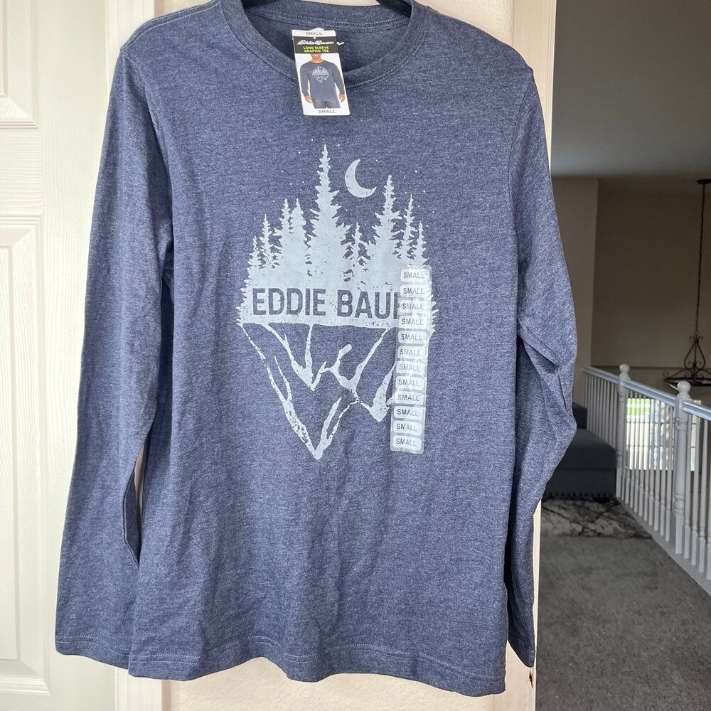 Eddie Bauer Men's Graphic Long Sleeve Tee Size S Sky Captain Reflections #711